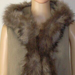Faux Fur Trim Oversized Hooded Vest with Tassels Northern Angel Size S/M